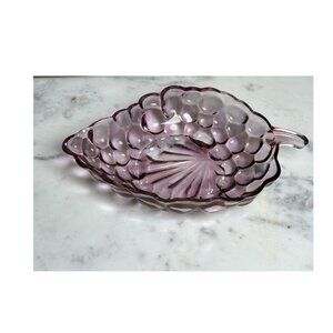 Vintage Anchor Hocking Amethyst Purple Grape Cluster Candy Dish | Mid-Century G